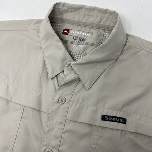 Simms Men's XL Beige Guide Series Fishing Vented Short Sleeve Button Front Shirt